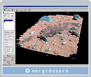 Auf Basis von NVIDIA Quadro-Grafikprodukten kann Viz, die Virtual Reality-Software der NASA, die Marsoberfläche  in 3D rekonstruieren. Dabei entstehen Bilder wie dieses, das die Schleifspur eines Spirit-Luftlandekissens zeigt.  Bild mit freundlicher Genehmigung von NASA Ames/JPL/Cornell.