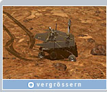Die Bewegungen der Landesonde müssen sorgfältigst geplant werden. Im virtuellen „Überflug“ über den Mars spielen die Wissenschaftler daher jede mögliche Route durch und bestimmen potenzielle Untersuchungsobjekte. Dieses Bild (Quelle: NASA/ JPL / Cornell/Maas Digital LLC) wurde auf einer NVIDIA-Grafiklösung erzeugt.